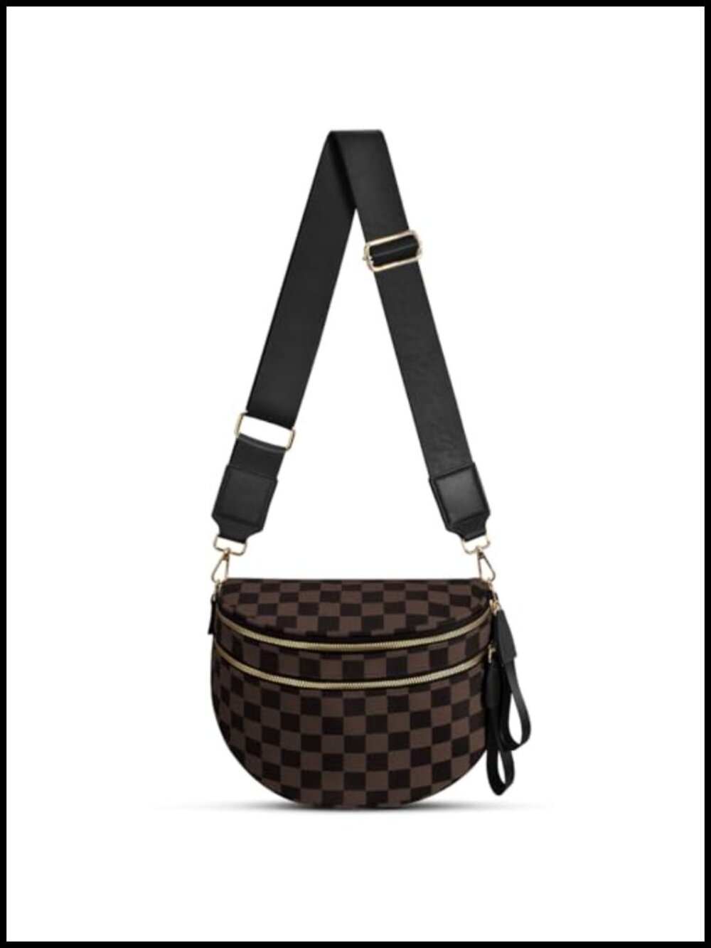 Checkered Nylon Crossbody Bum Bag Fanny Pack Large Expandable Water Resistant